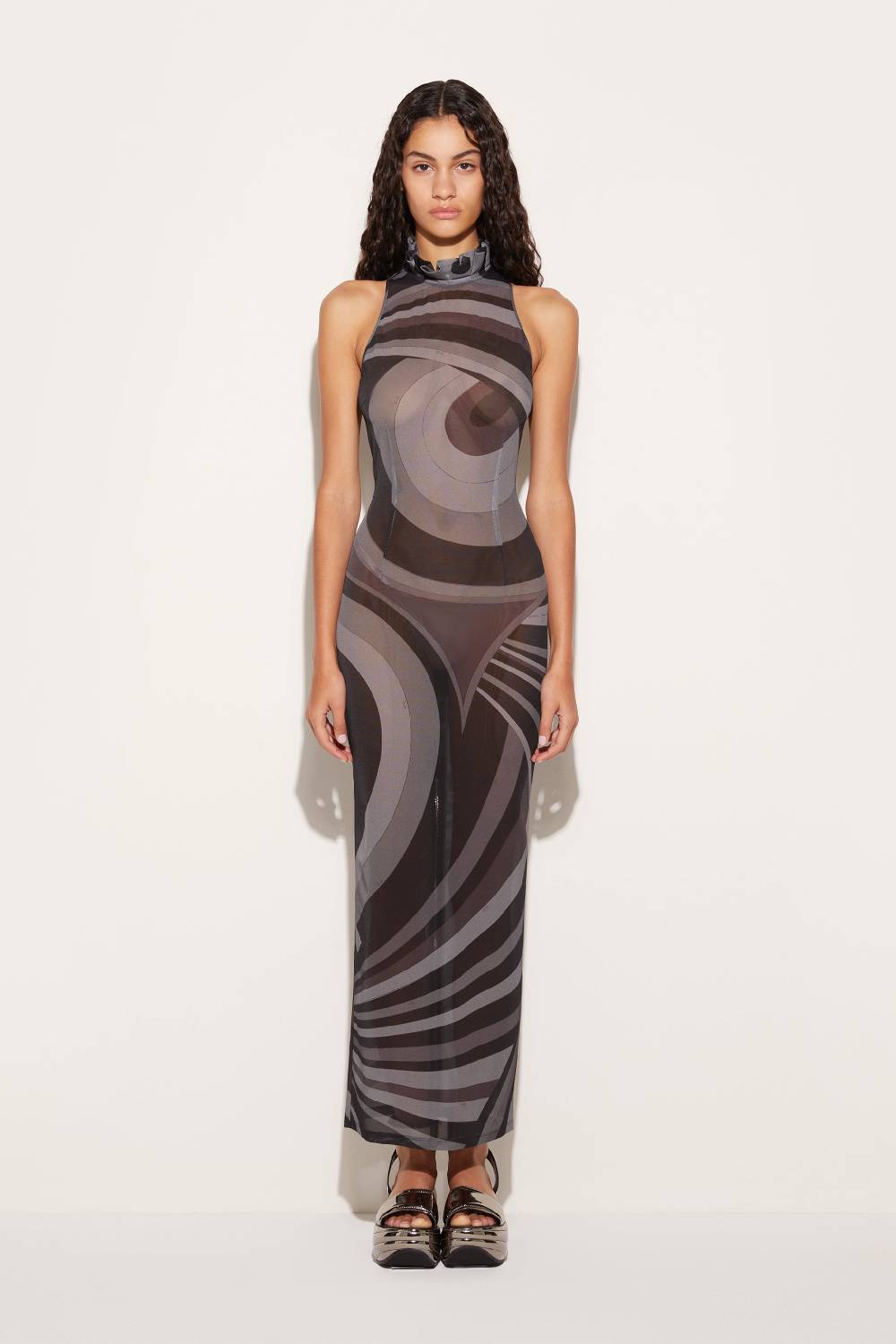 Pucci Abito lungo in mesh con stampa Iride Sostegno trimestrale