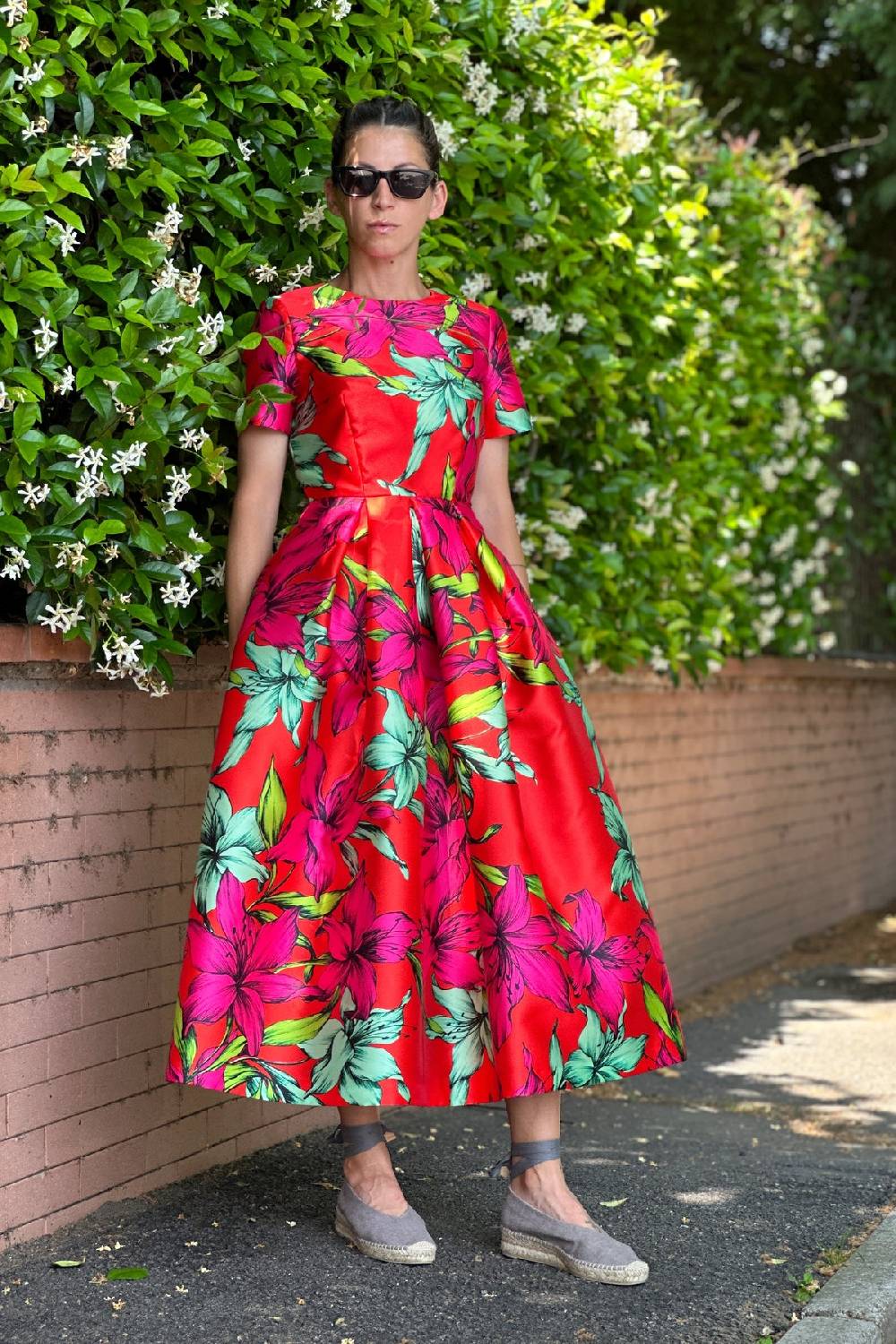 Lunatica Milano Abito Flower Red Sleeves Nuovo