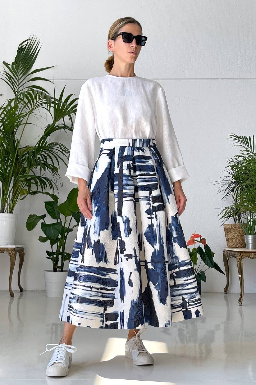 Lunatica Milano Gonna midi Abstract Blu Sconto