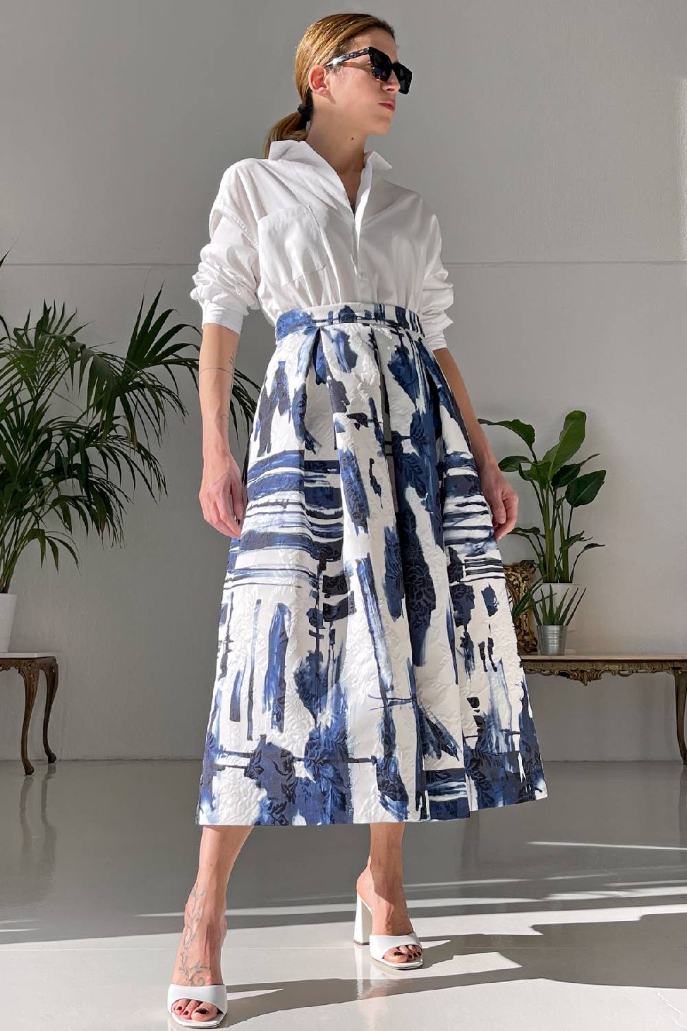 Lunatica Milano Gonna midi Abstract Blu Sconto
