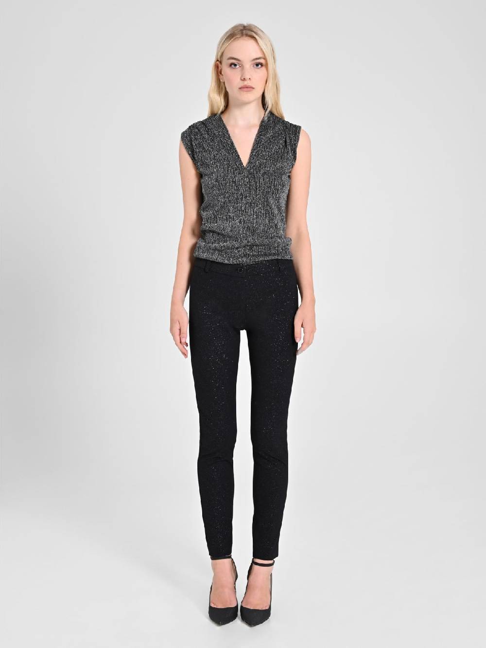 Rinascimento Pantaloni Glitter Neri In Saldo