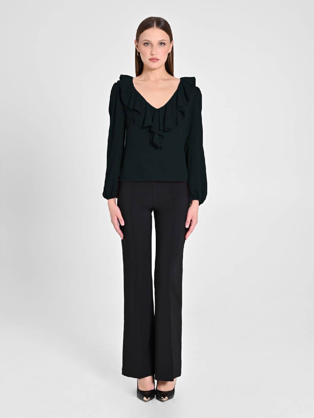 Rinascimento Blusa Nera con Rouche Spedizione Gratuita