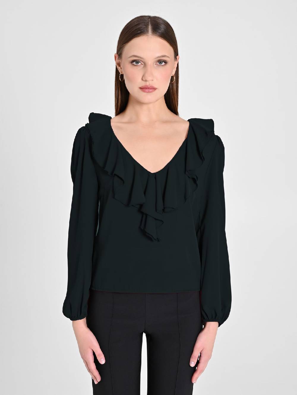 Rinascimento Blusa Nera con Rouche Spedizione Gratuita