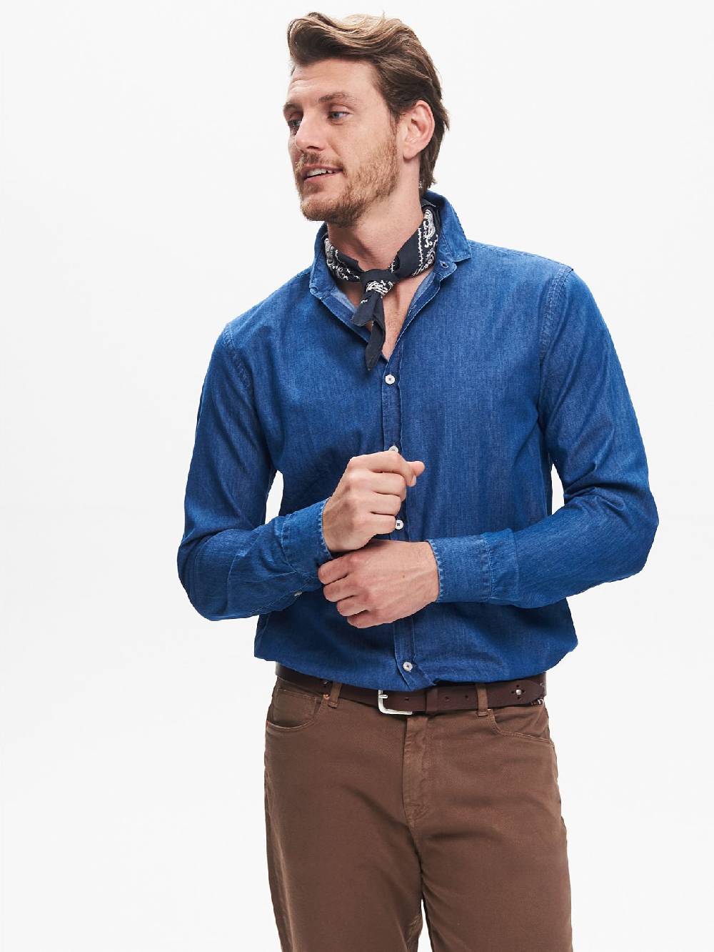 Rinascimento Camicia in Denim Uomo Lavaggio Medio Blu QB24 Nuova