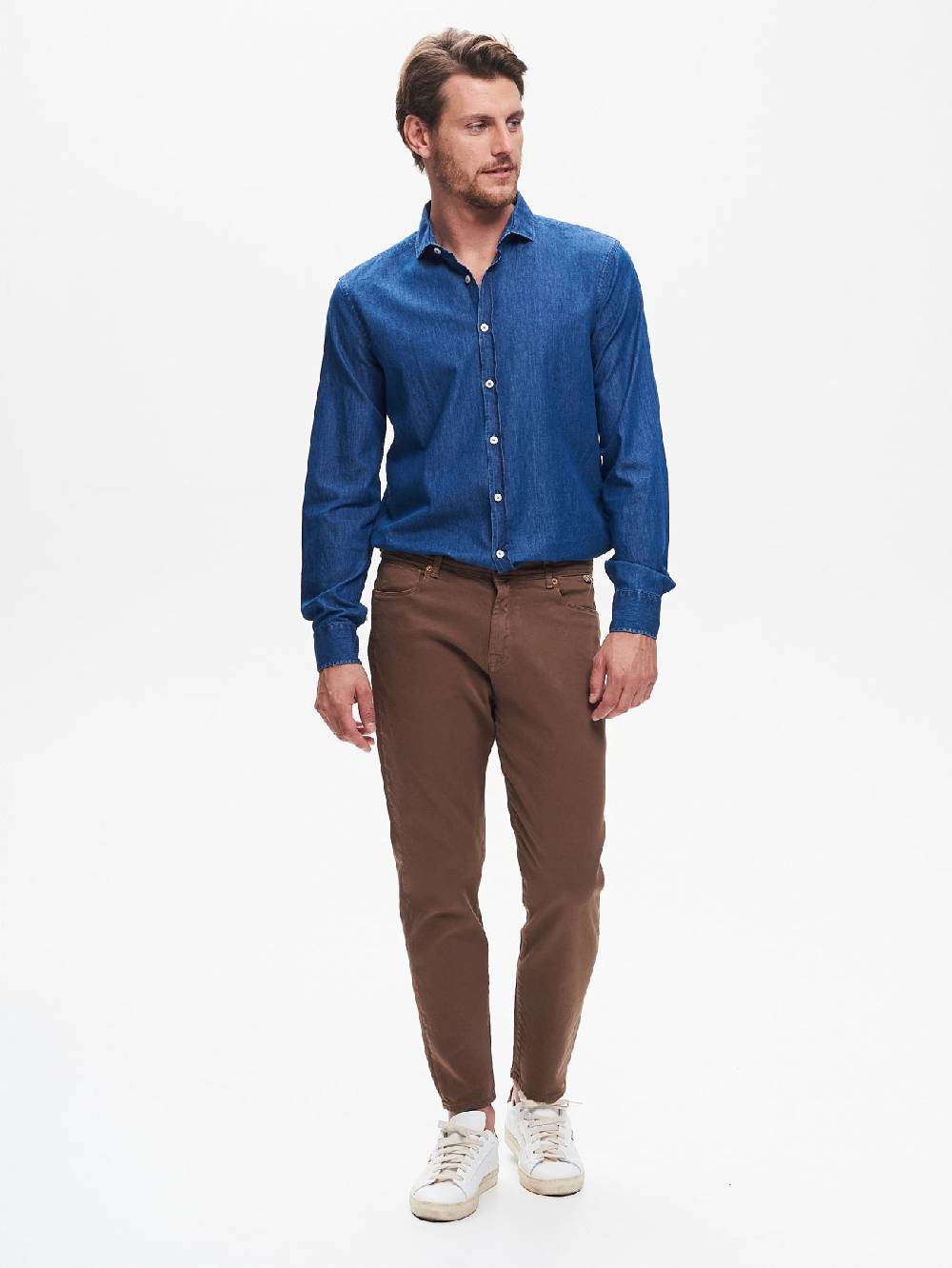 Rinascimento Camicia in Denim Uomo Lavaggio Medio Blu QB24 Nuova