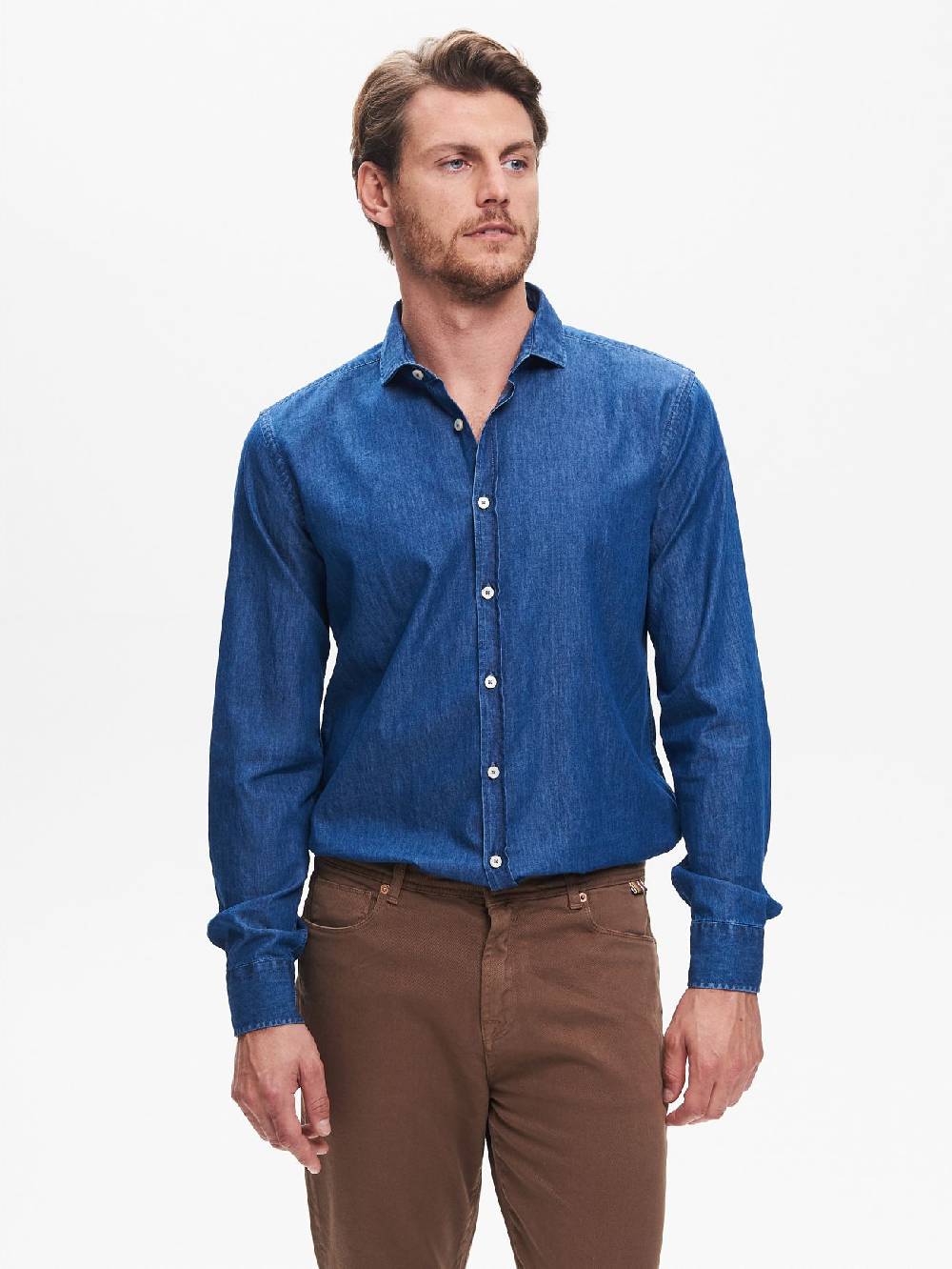Rinascimento Camicia in Denim Uomo Lavaggio Medio Blu QB24 Nuova