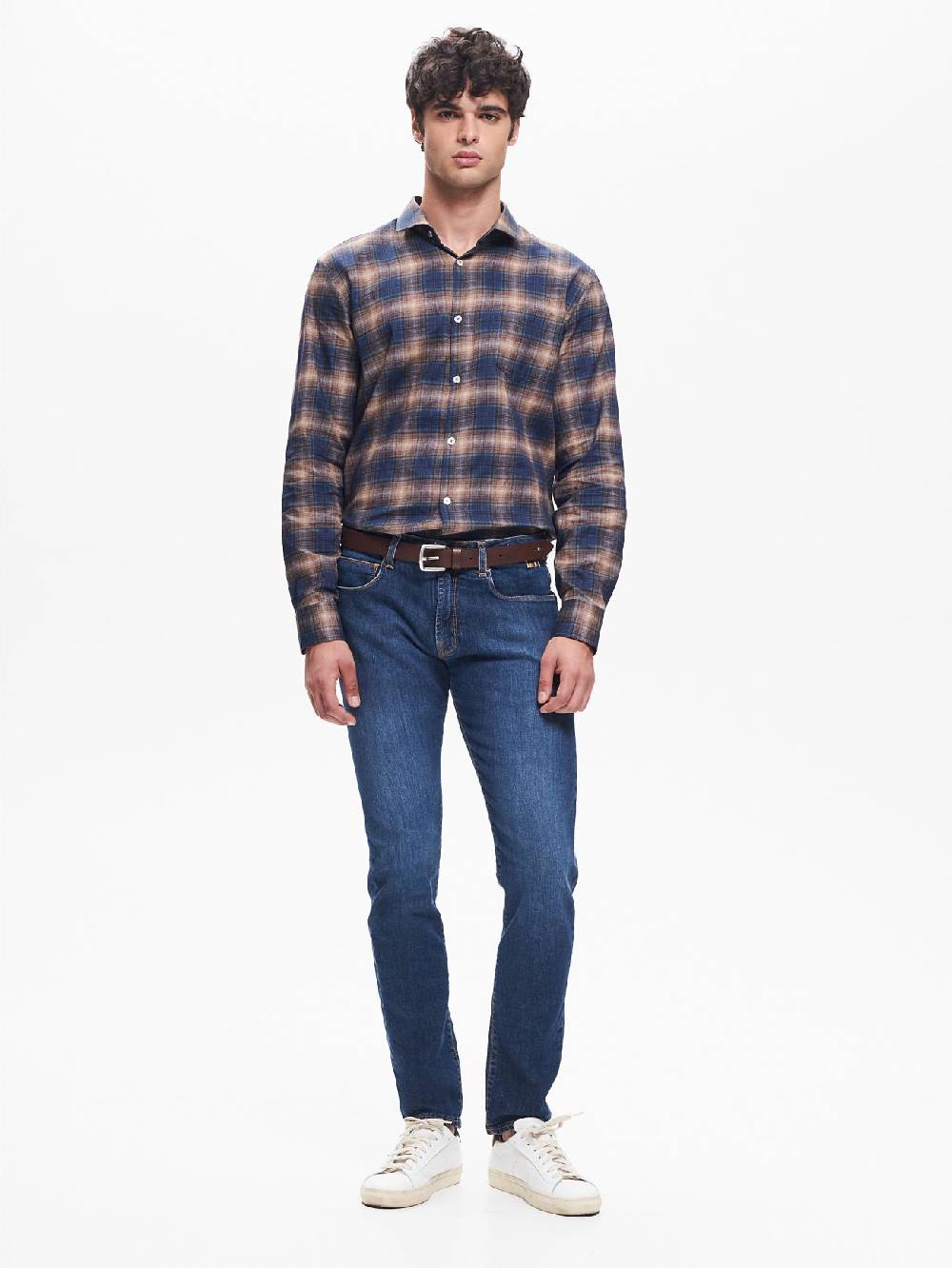 Rinascimento Camicia Check Uomo Collo alla Francese Blu QB24 2025