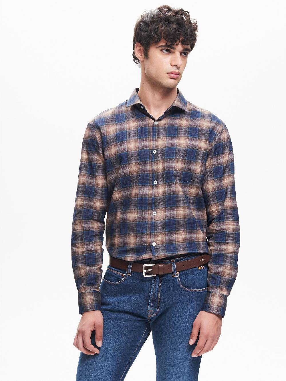 Rinascimento Camicia Check Uomo Collo alla Francese Blu QB24 2025