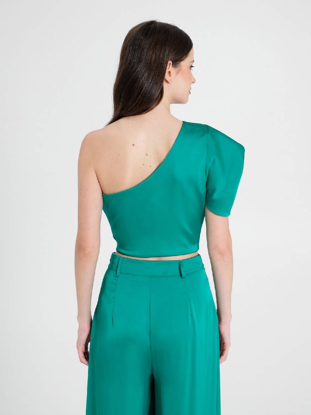 Rinascimento Top Monospalla in Satin Verde Trasporto libero internazionale