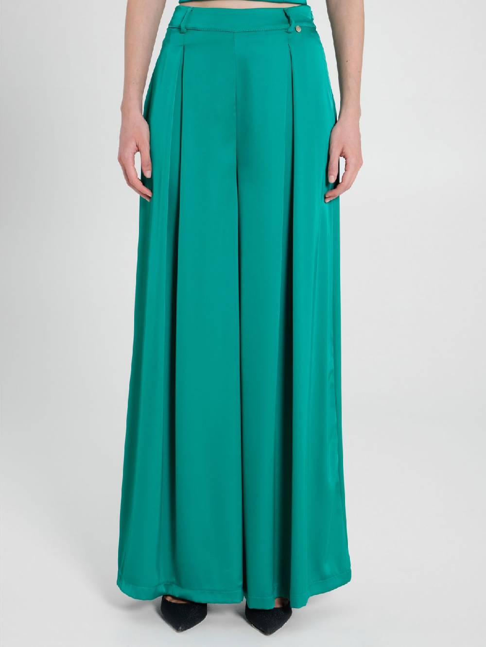 Rinascimento Pantaloni Palazzo in Satin Verde Giada Qualità