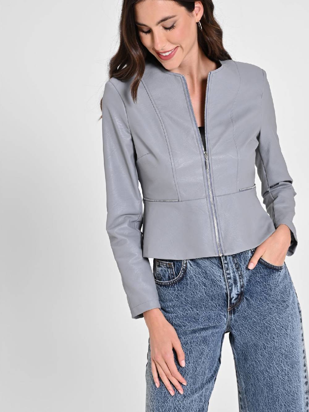 Rinascimento Giubbino in similpelle con Baschina Donna Negozi Online