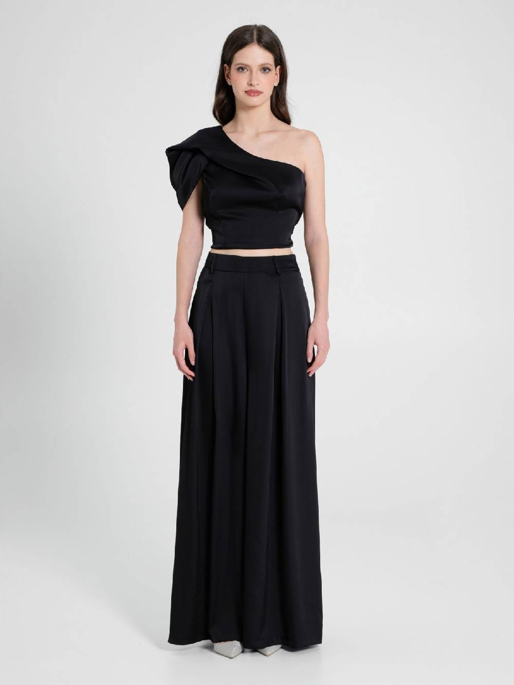 Rinascimento Top Monospalla in Satin Nero Presa