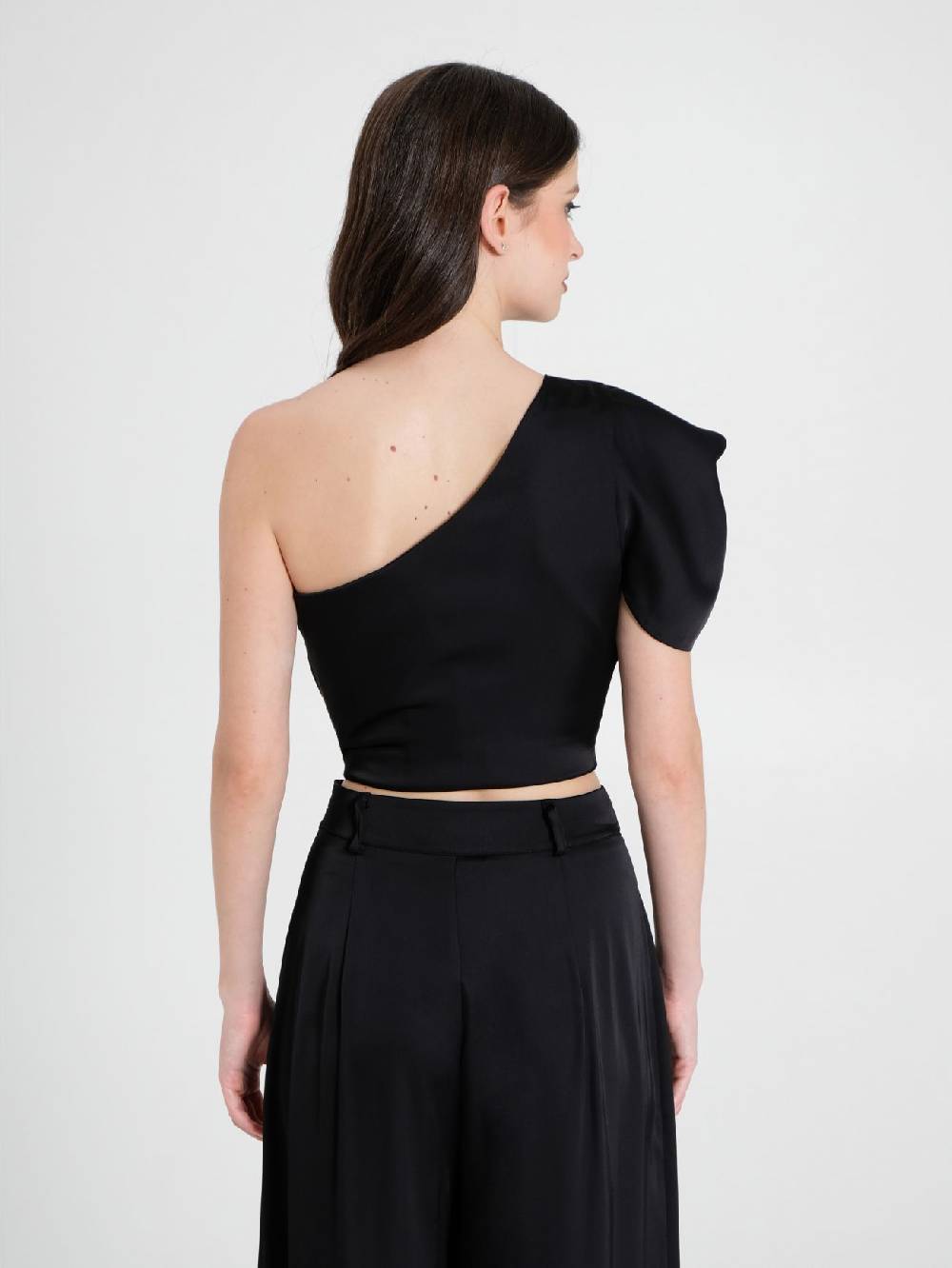 Rinascimento Top Monospalla in Satin Nero Presa