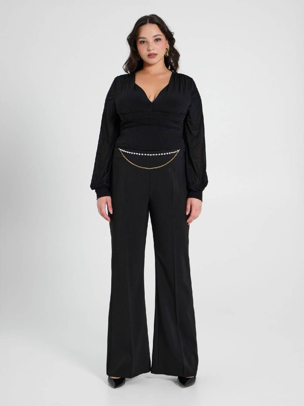 Rinascimento Pantaloni Flared Curvy con Perle Saldi