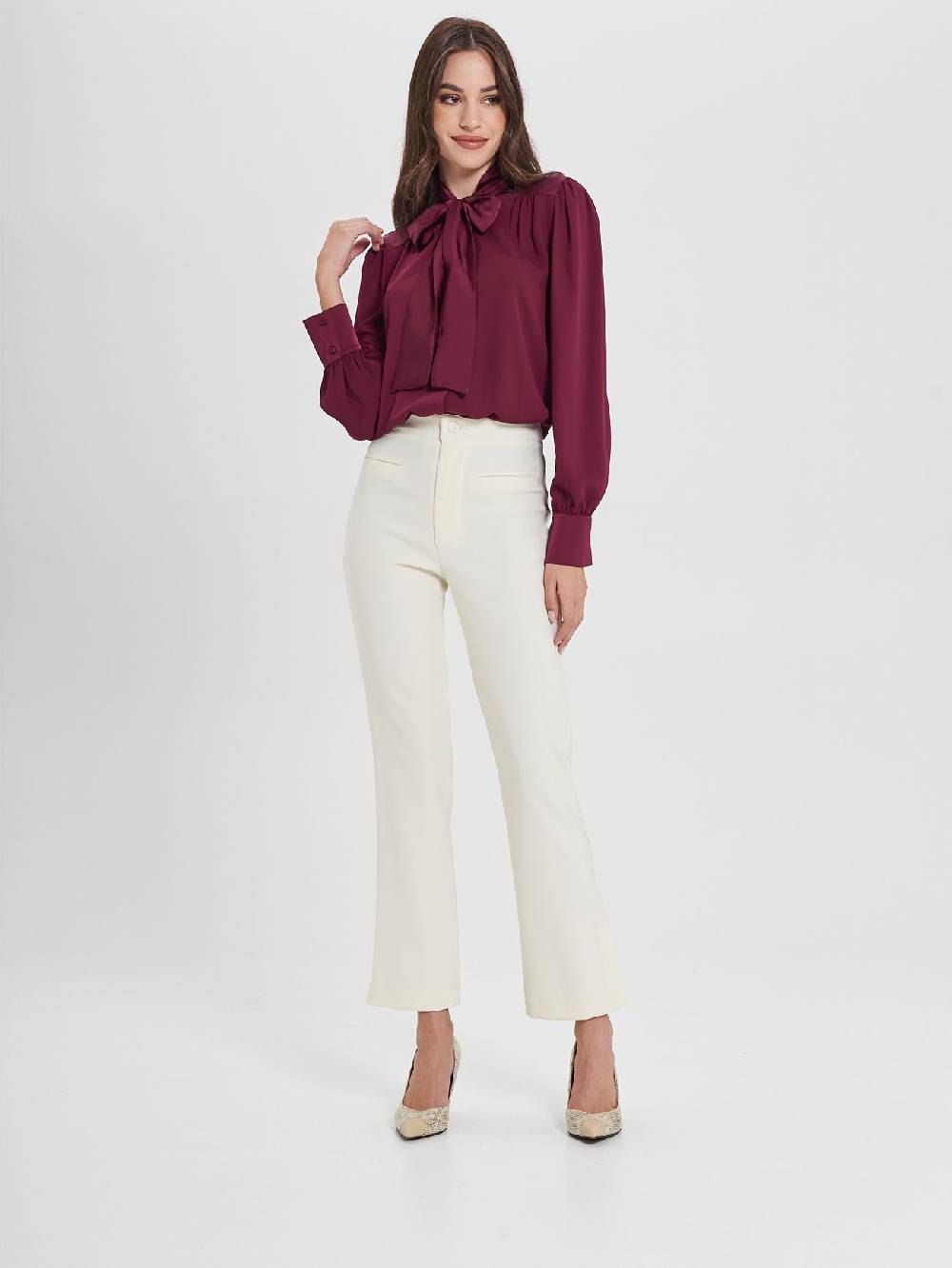 Rinascimento Pantaloni Bianchi in Cadi Operato Donna Promozione Limitata