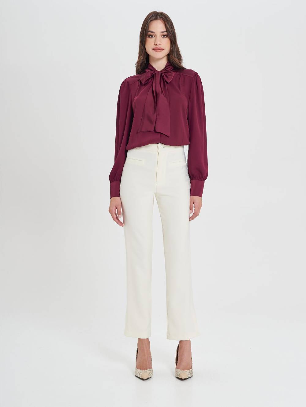 Rinascimento Pantaloni Bianchi in Cadi Operato Donna Promozione Limitata