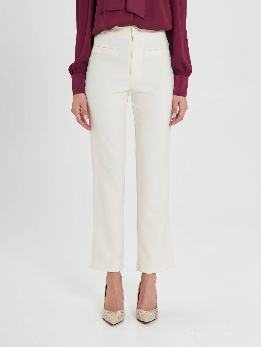Rinascimento Pantaloni Bianchi in Cadi Operato Donna Promozione Limitata