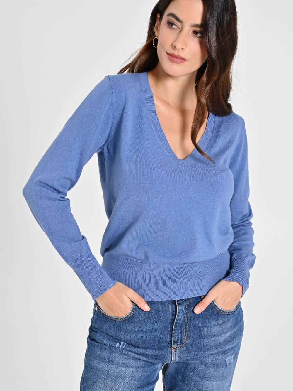 Rinascimento Maglia con Scollo a "V" Blu Avio Ecotec® Online