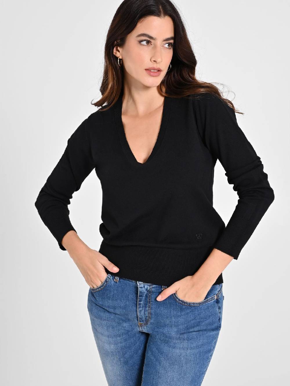 Rinascimento Maglia con Scollo a "V" Nera Ecotec® Offerte