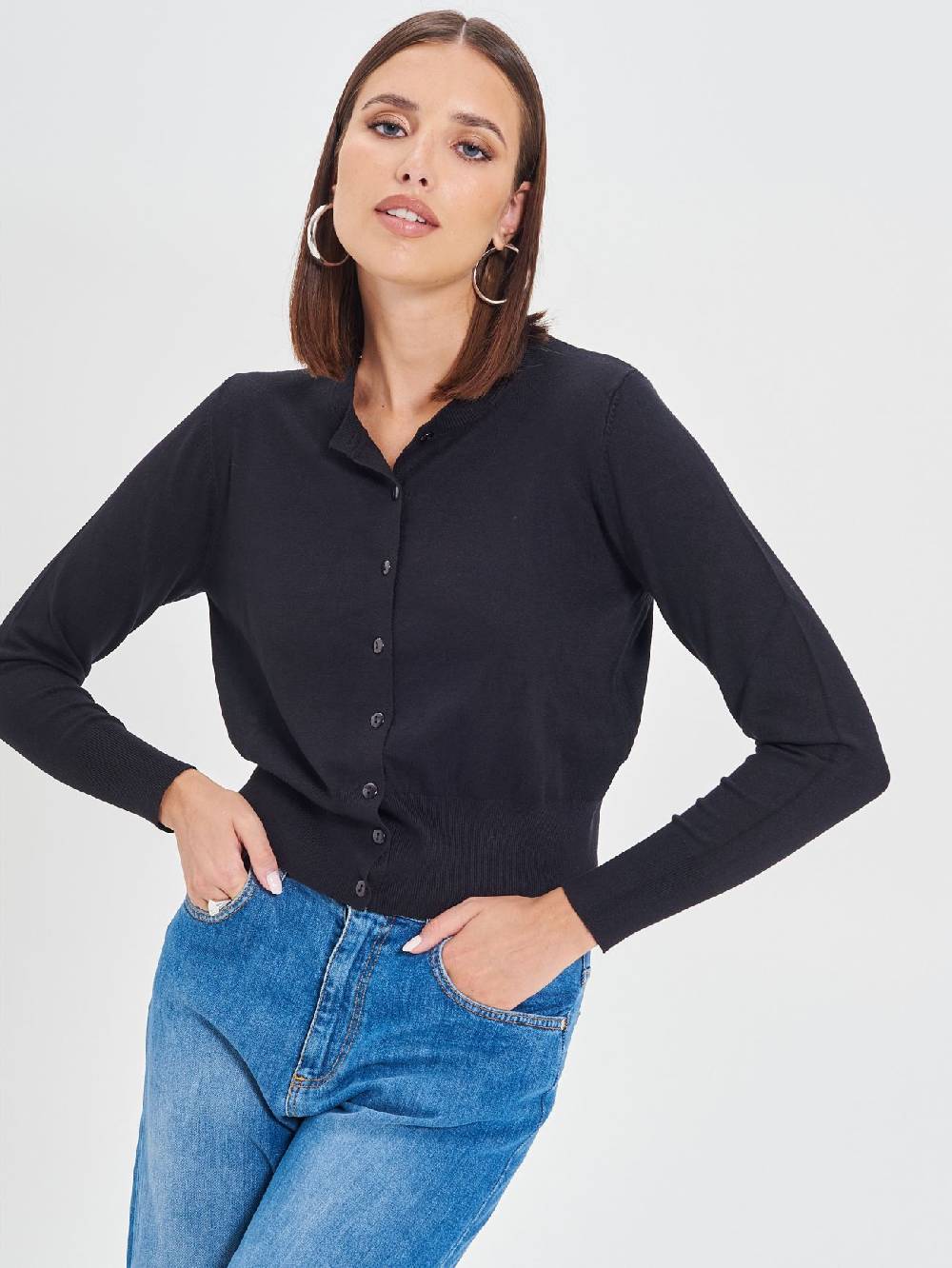 Rinascimento Cardigan Nero in Maglia Eco Vero® Vendita Calda