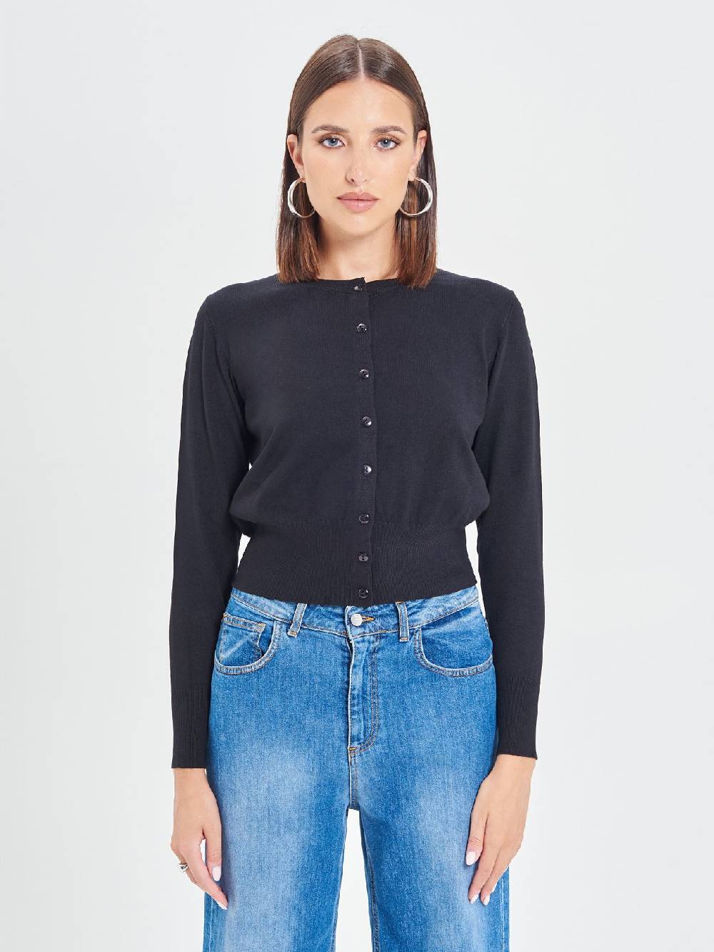 Rinascimento Cardigan Nero in Maglia Eco Vero® Vendita Calda