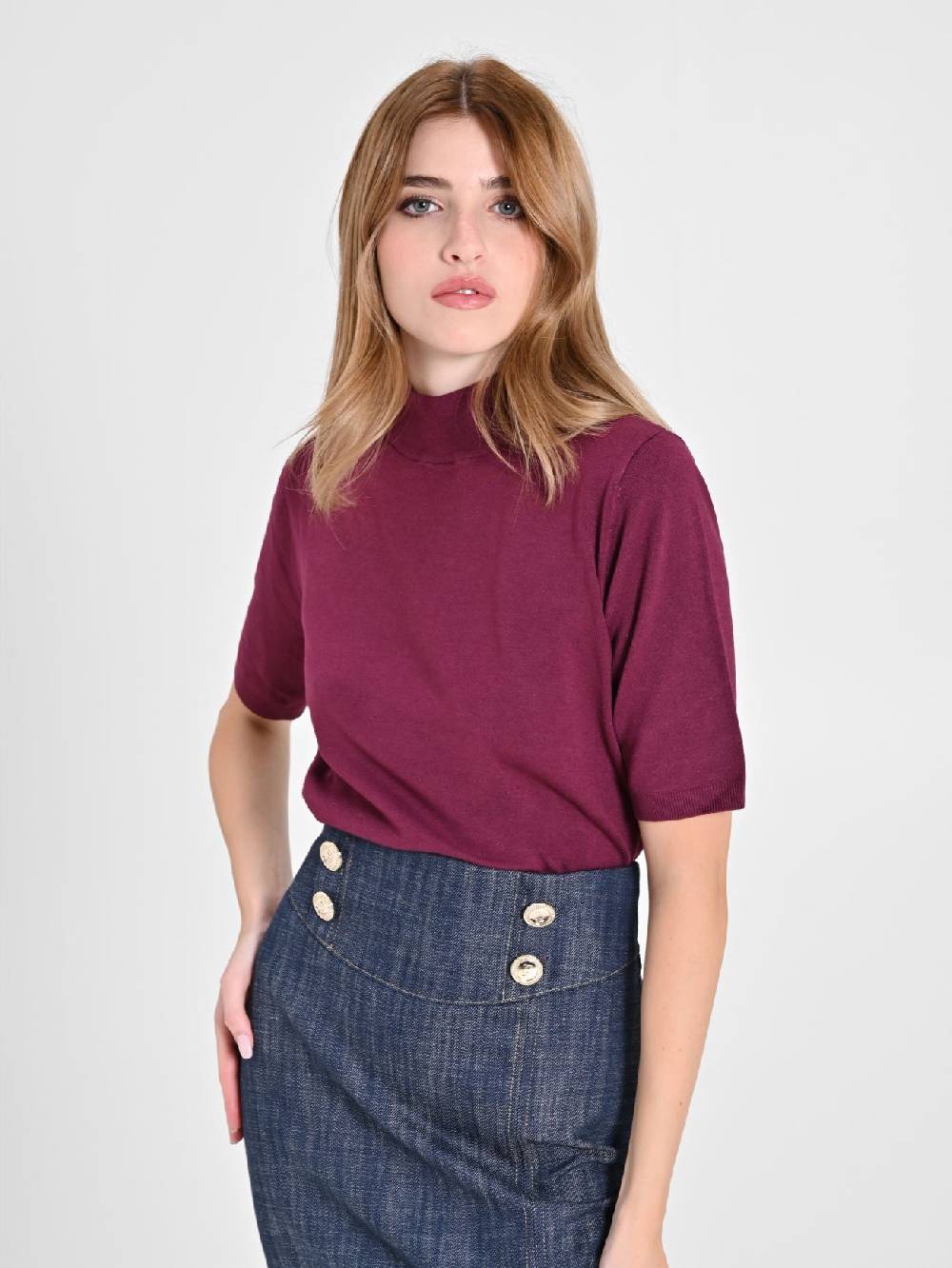 Rinascimento Lupetto Mezza Manica Bordeaux Saldi Di Fabbrica