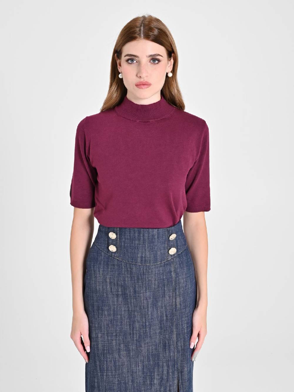 Rinascimento Lupetto Mezza Manica Bordeaux Saldi Di Fabbrica