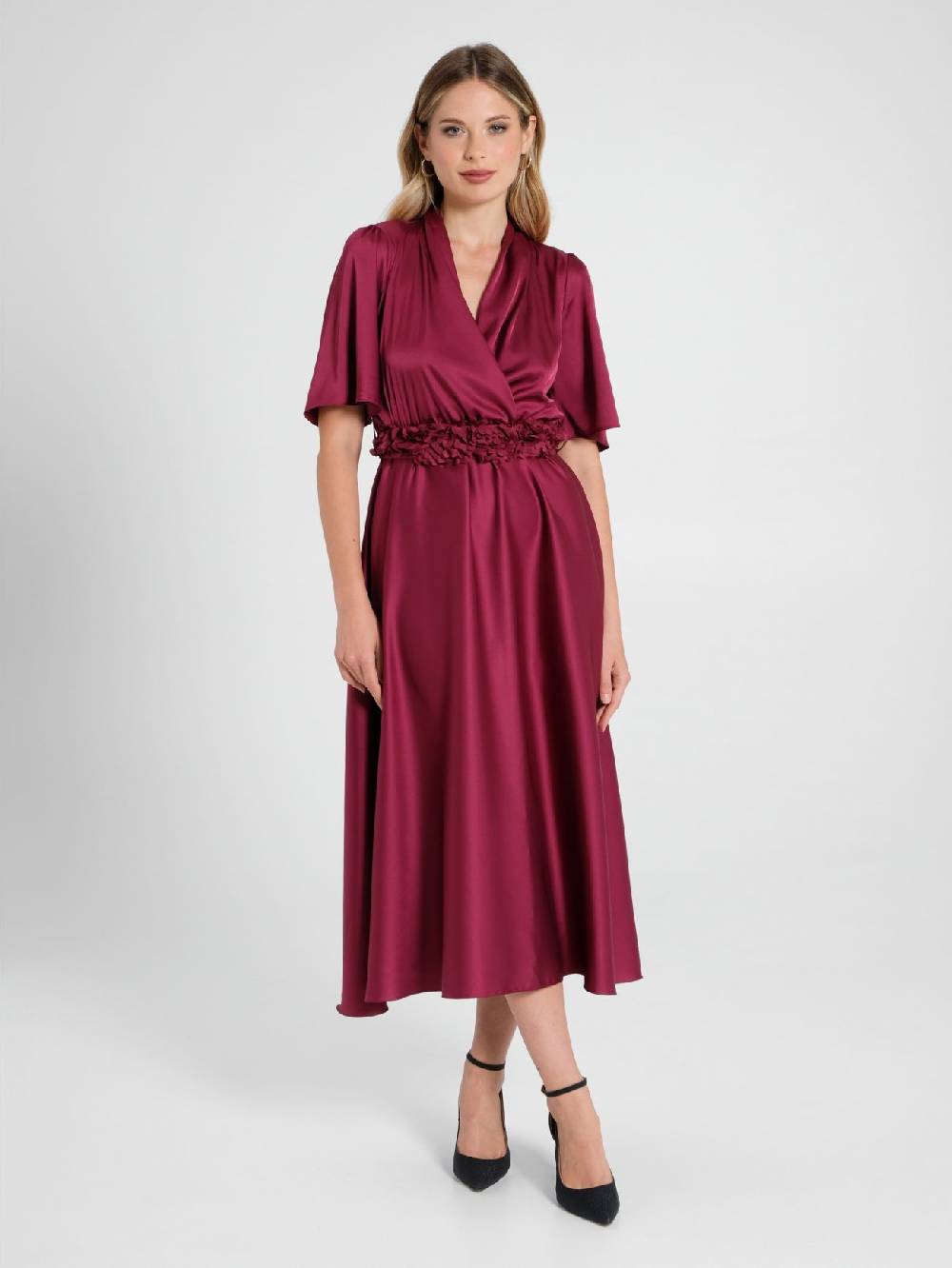 Rinascimento Abito Bordeaux con cinta Petali Latest stili