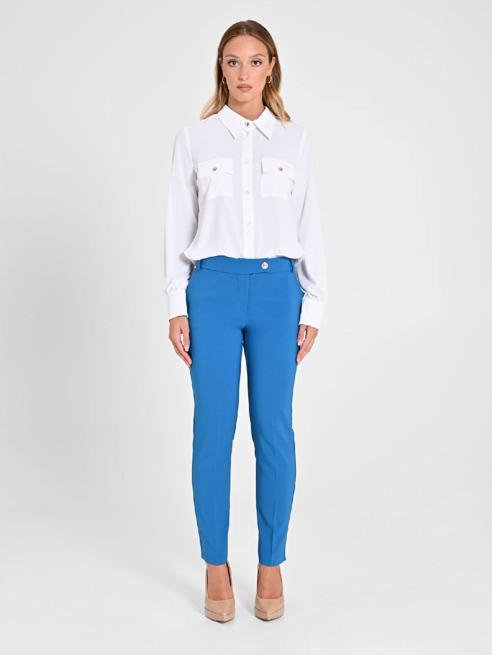 Rinascimento Pantaloni Straight in Tessuto Tecnico Blu Oceano Italy