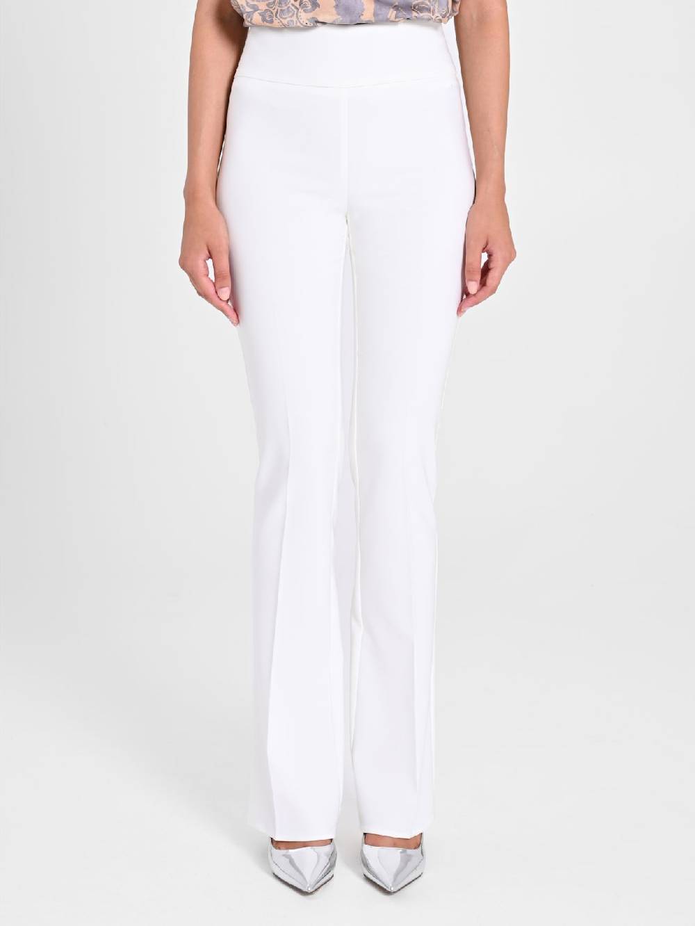 Rinascimento Pantaloni Flared in Tessuto Tecnico Bianco Prezzo Ridotto
