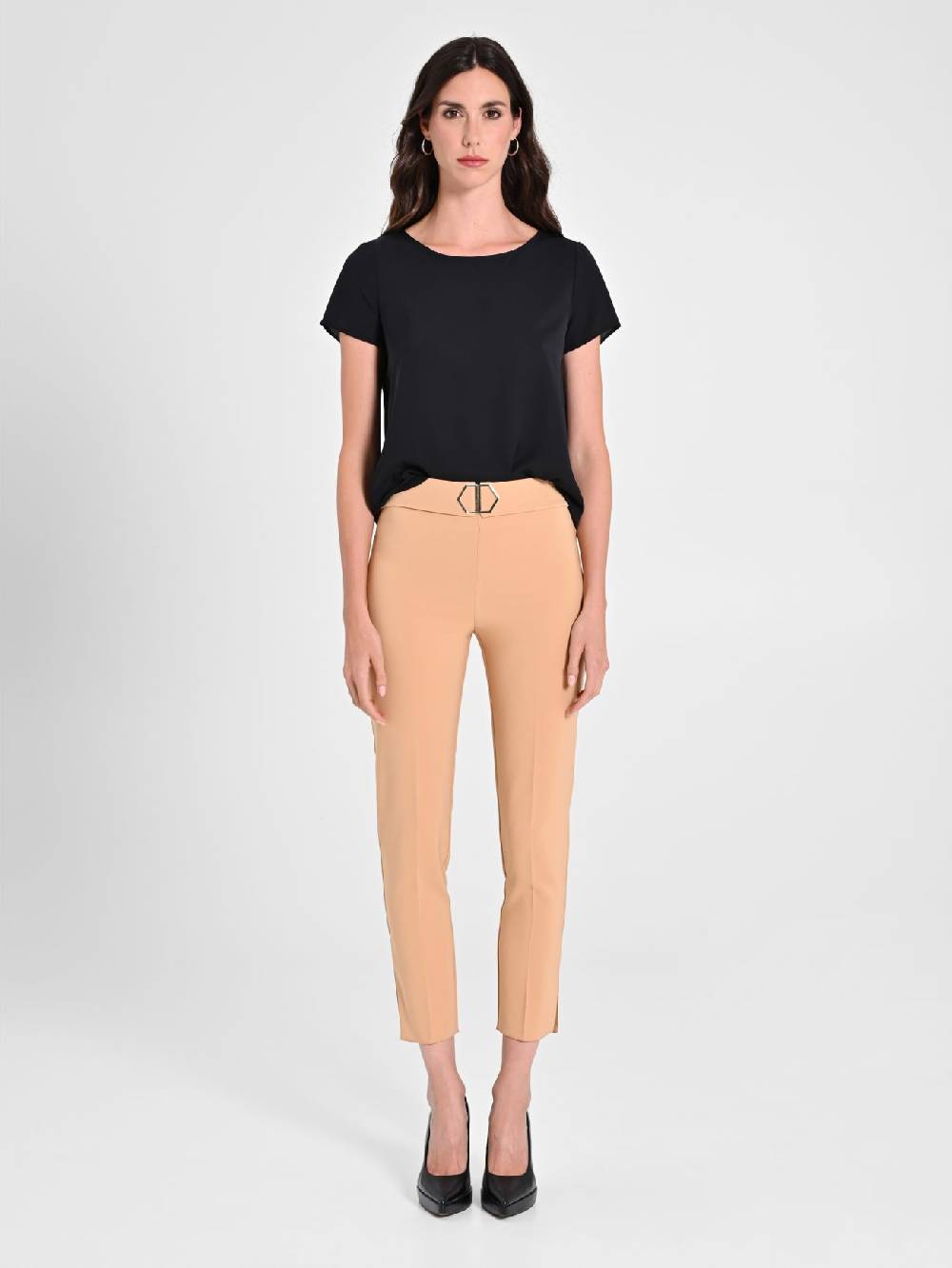 Rinascimento Pantaloni Cammello Fibbia Geometrica Vendite Flash