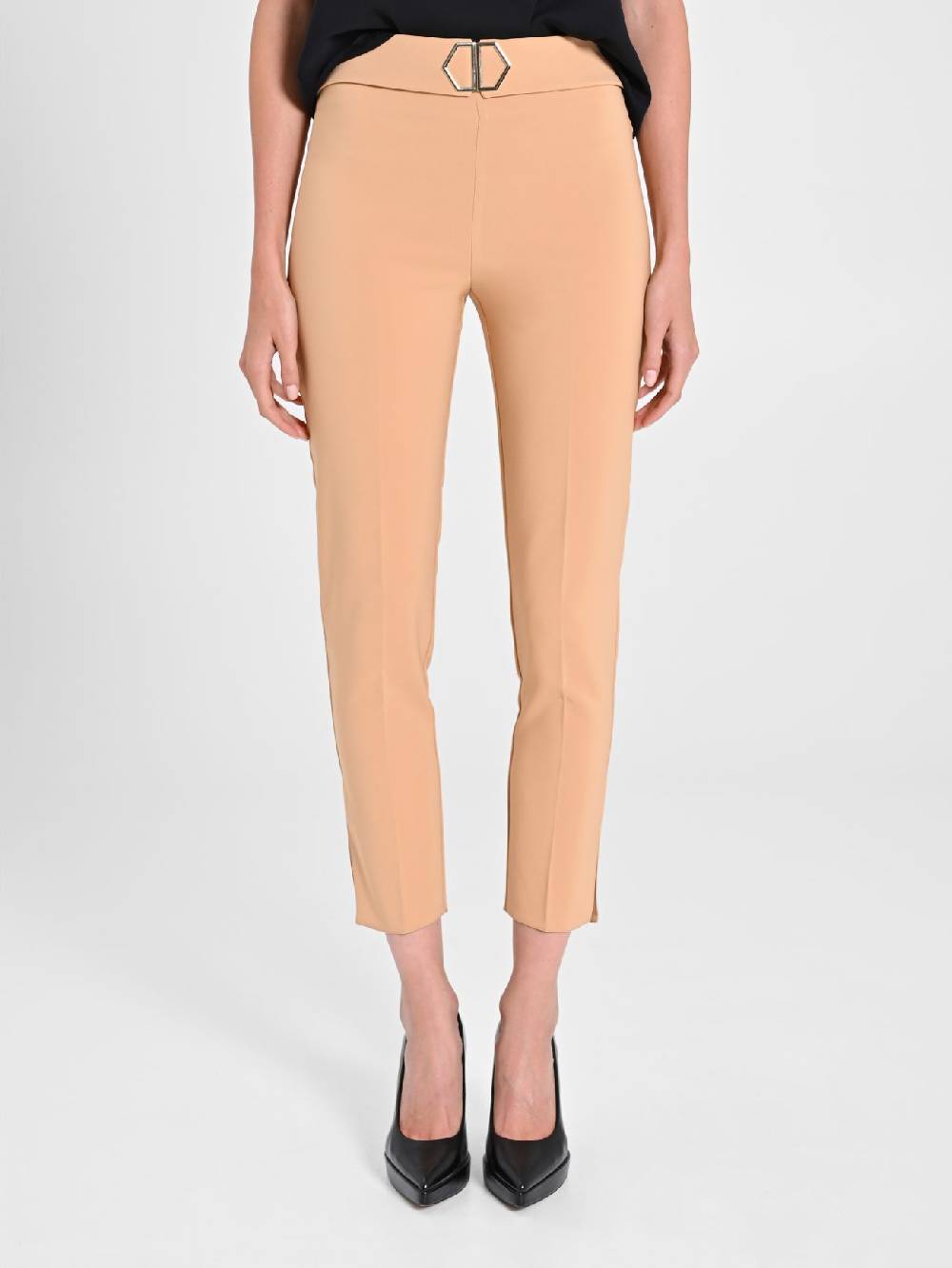 Rinascimento Pantaloni Cammello Fibbia Geometrica Vendite Flash