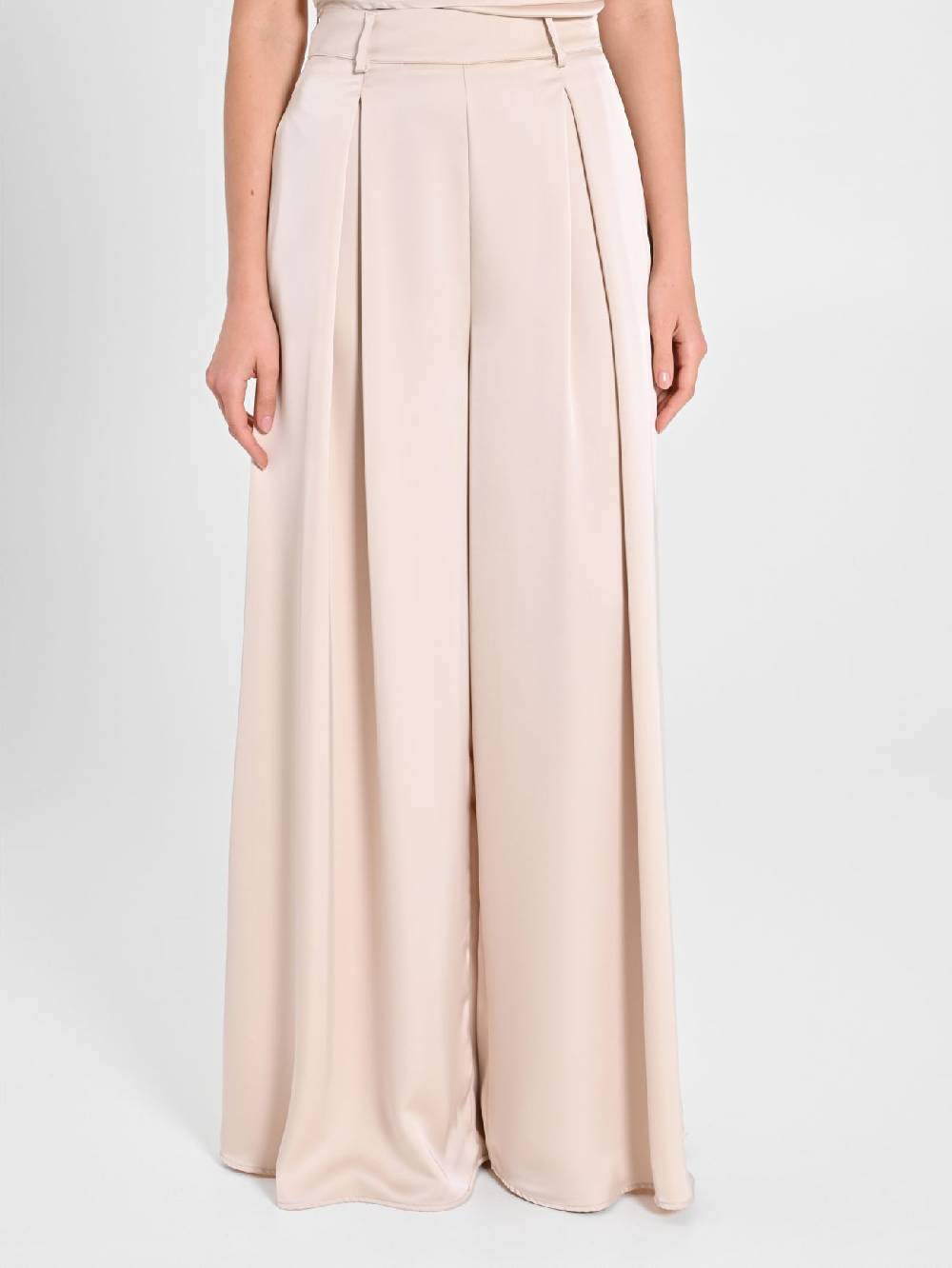 Rinascimento Pantaloni Palazzo in Satin Beige In Saldo