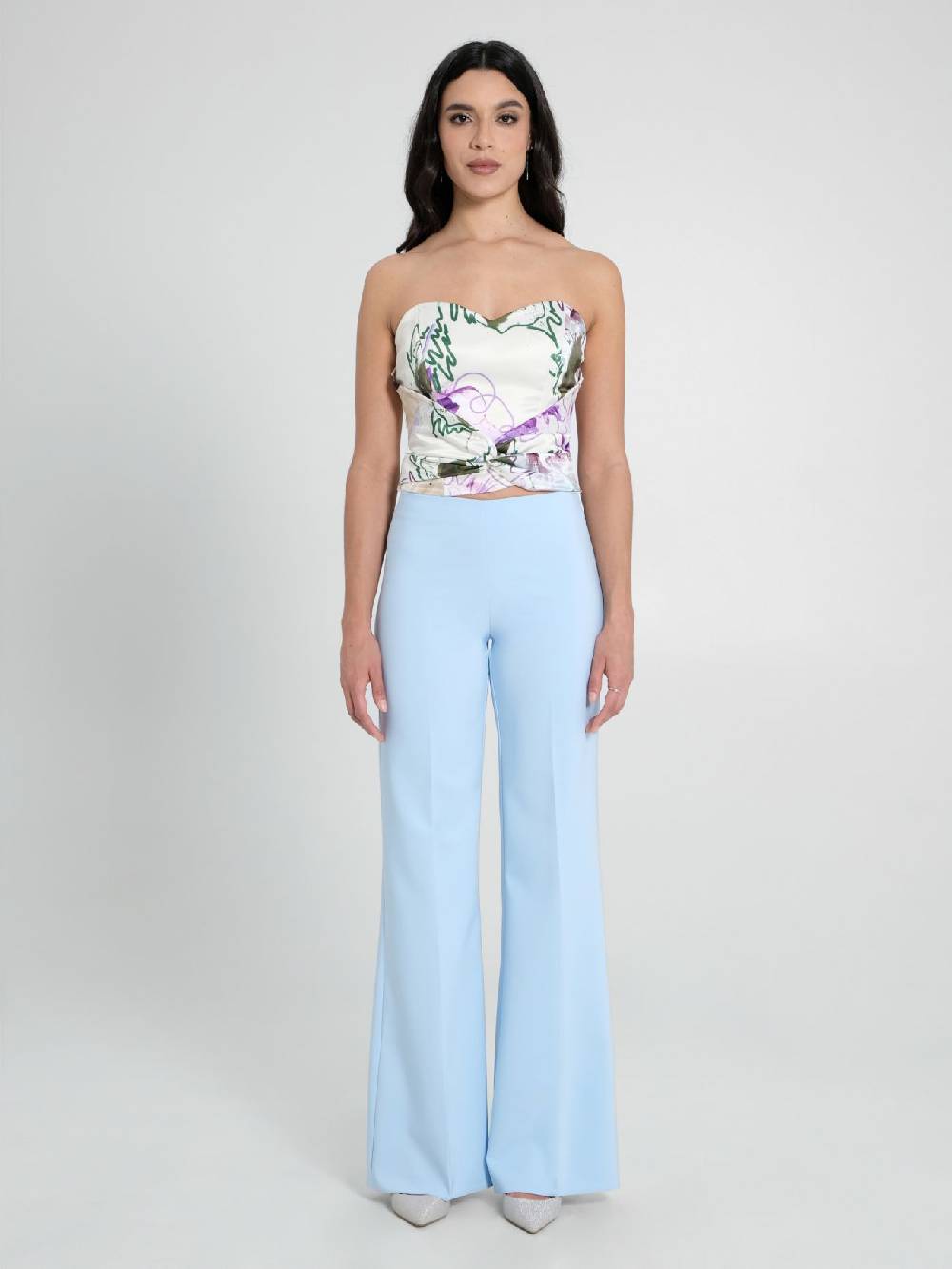 Rinascimento Pantaloni Palazzo in Tessuto Tecnico Azzurro Donna Offerta esclusiva