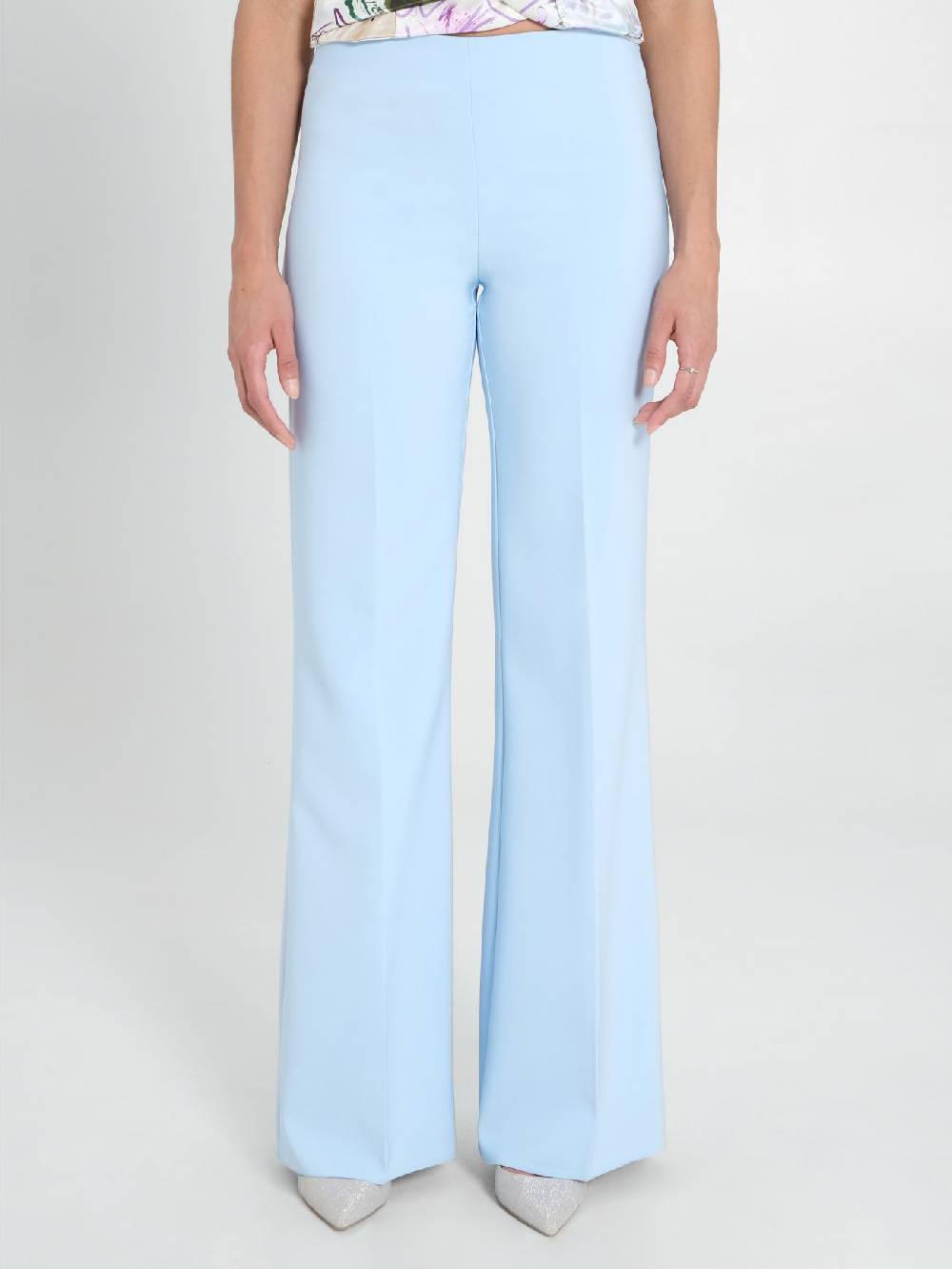Rinascimento Pantaloni Palazzo in Tessuto Tecnico Azzurro Donna Offerta esclusiva
