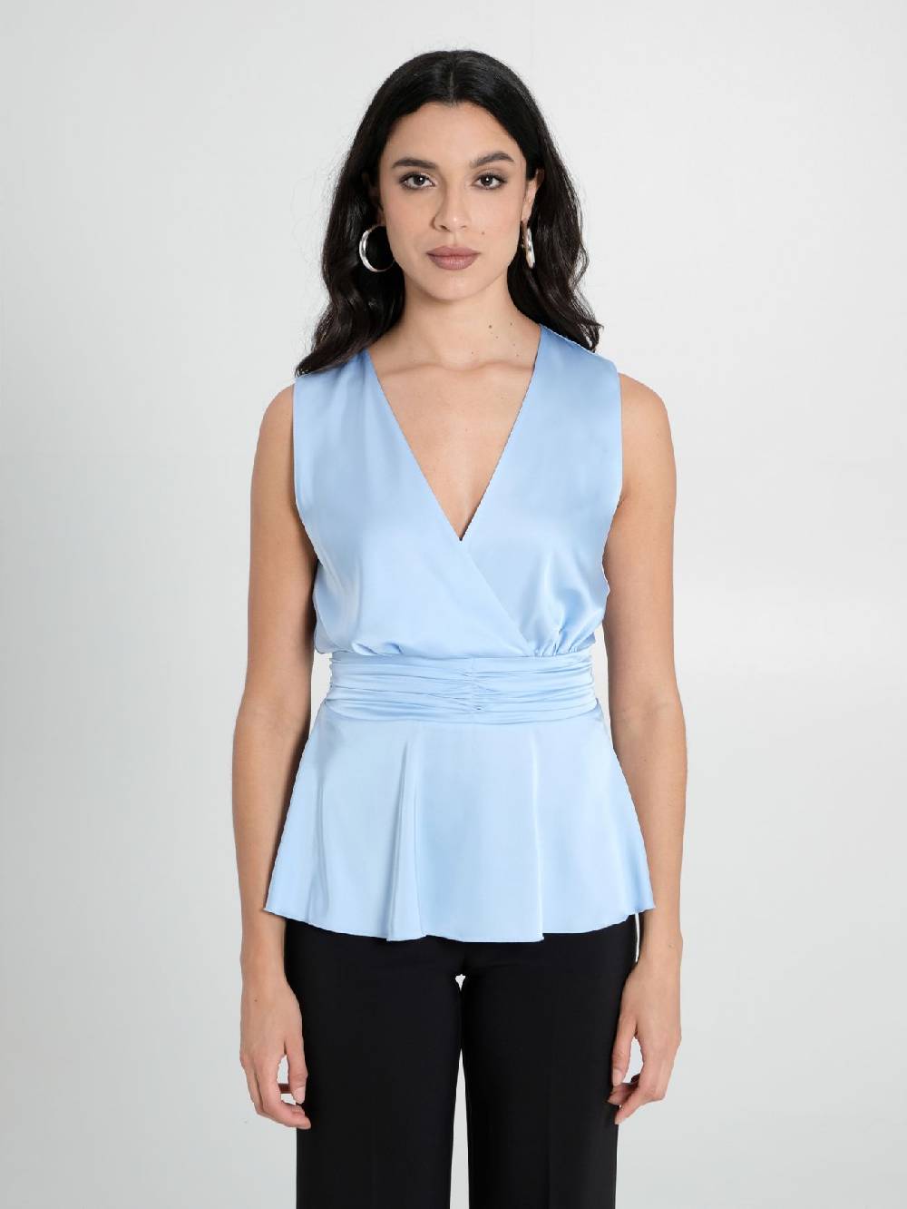 Rinascimento Top in Raso Azzurro Vendita calda