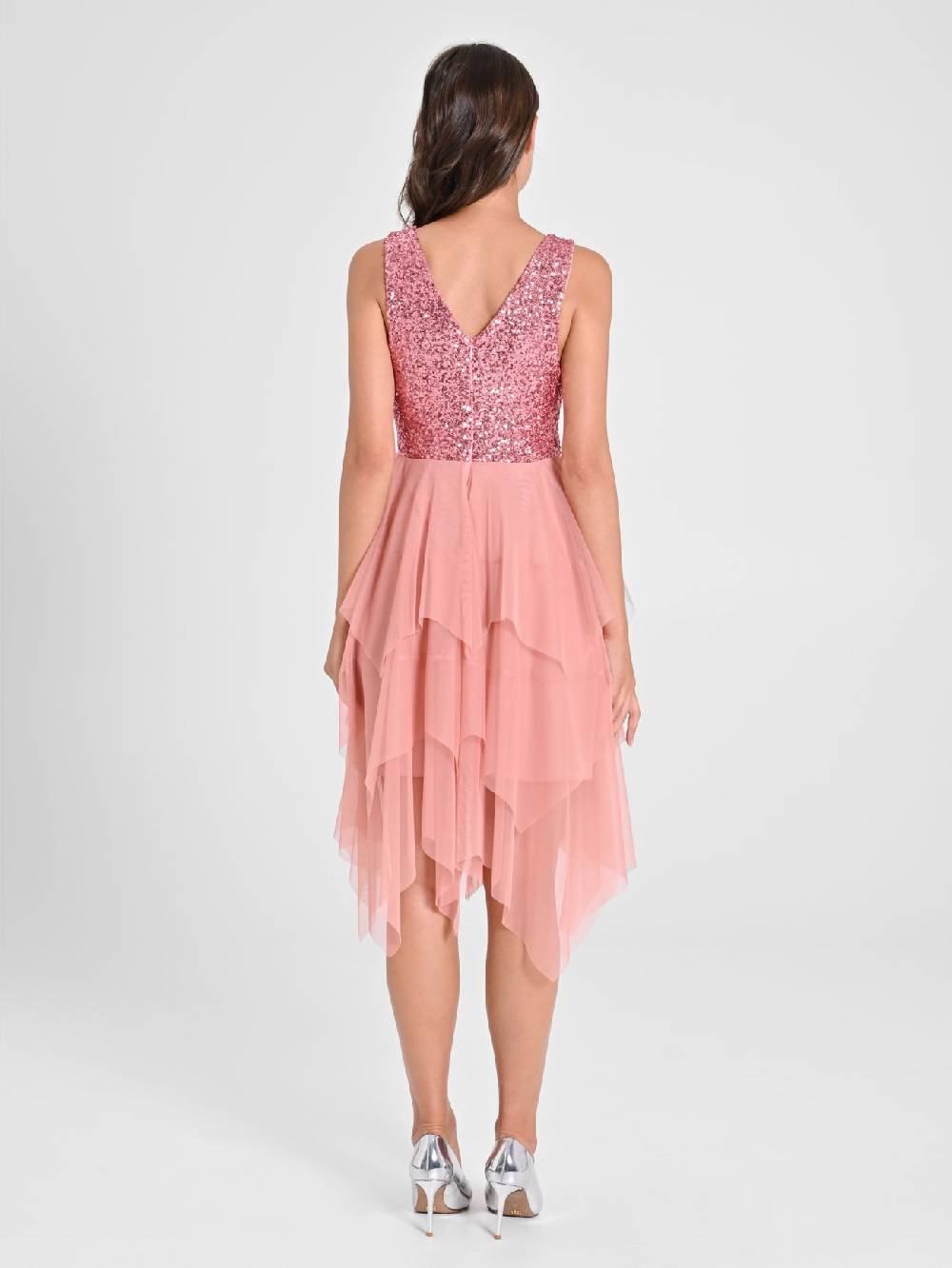 Rinascimento Abito in Tulle e Paillettes Rosa Vendita Calda
