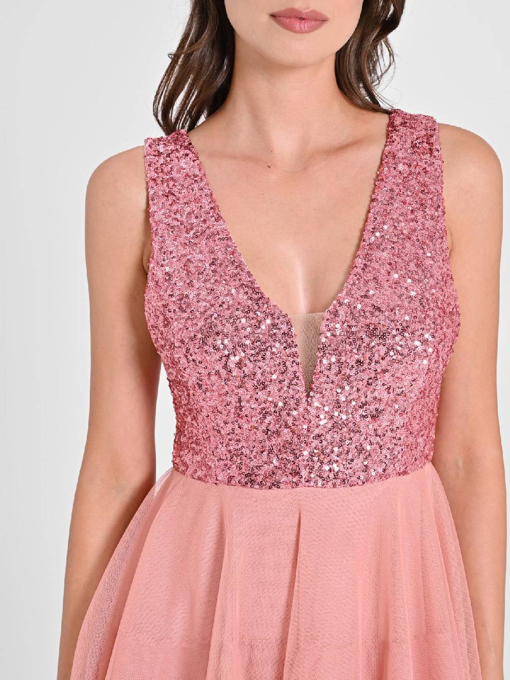 Rinascimento Abito in Tulle e Paillettes Rosa Vendita Calda