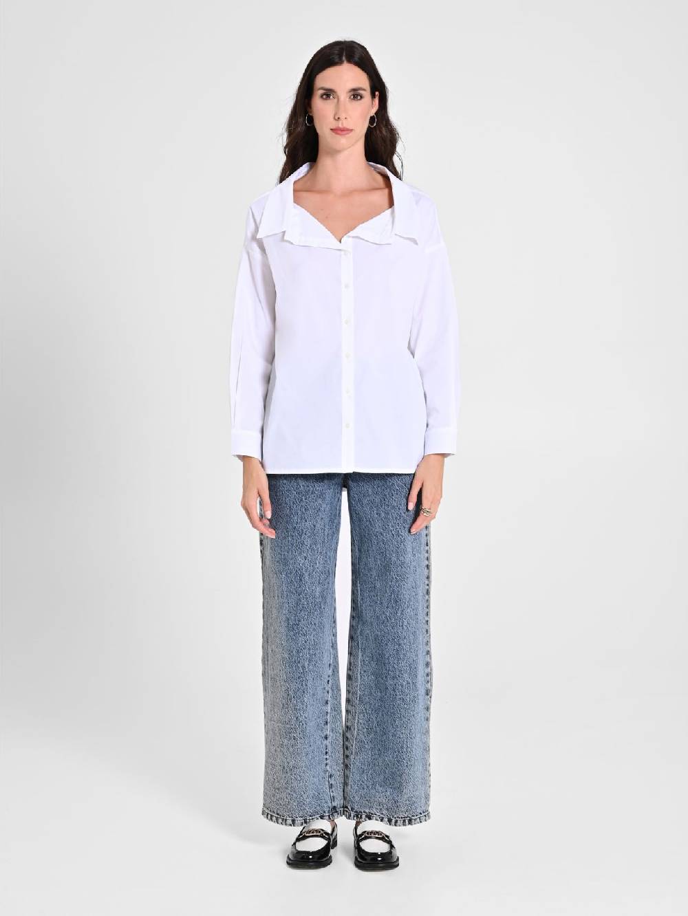 Rinascimento Camicia in Cotone con Collo Aperto Offerta speciale