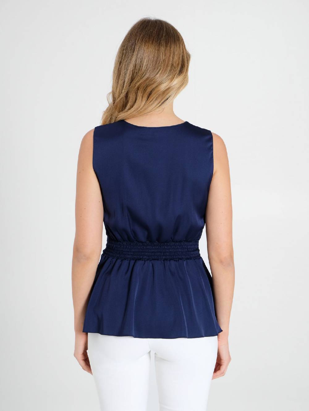 Rinascimento Top in Raso Blu Comprare a buon mercato