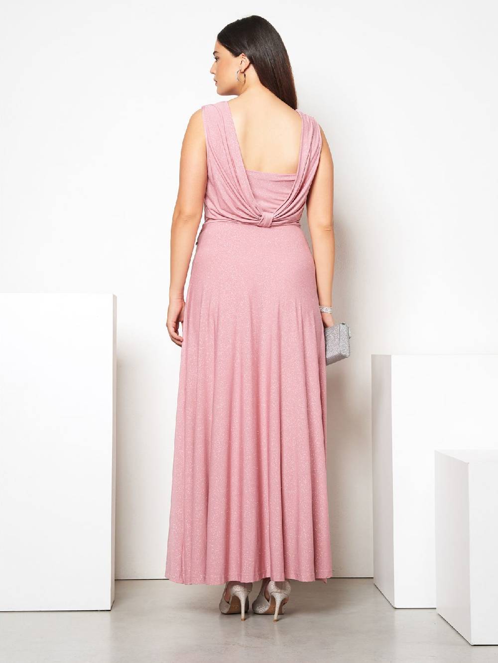 Rinascimento Abito Curvy Lungo Microglitter Rosa Vendite stagionali