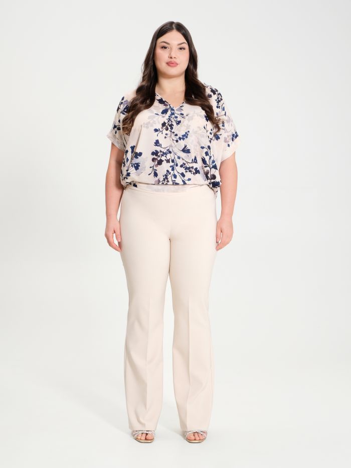 Rinascimento Pantaloni Curvy a Palazzo in Tessuto Tecnico Offerta San Valentino