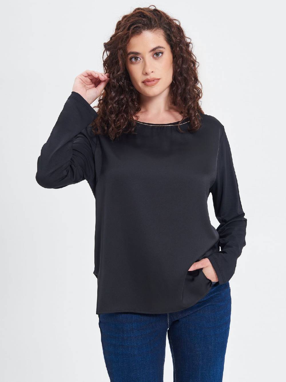 Rinascimento Blusa Curvy Envers Satin Nera Offerte esclusive
