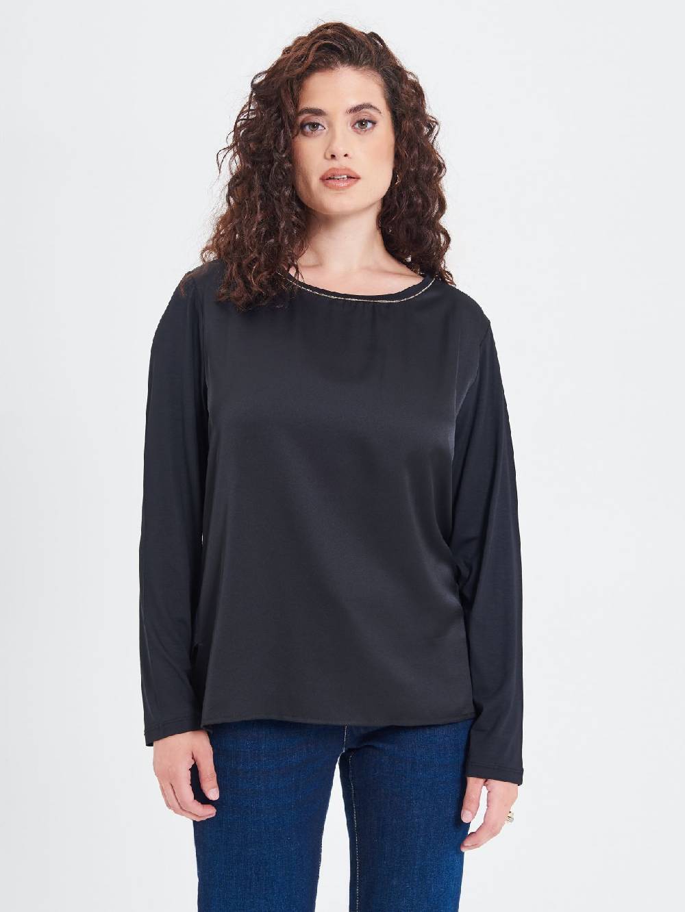 Rinascimento Blusa Curvy Envers Satin Nera Offerte esclusive