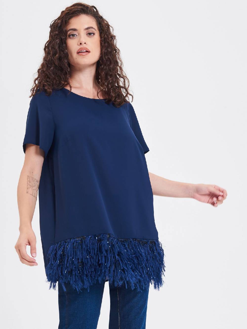 Rinascimento Blusa Curvy con Piume Lurex Promozione Limitata