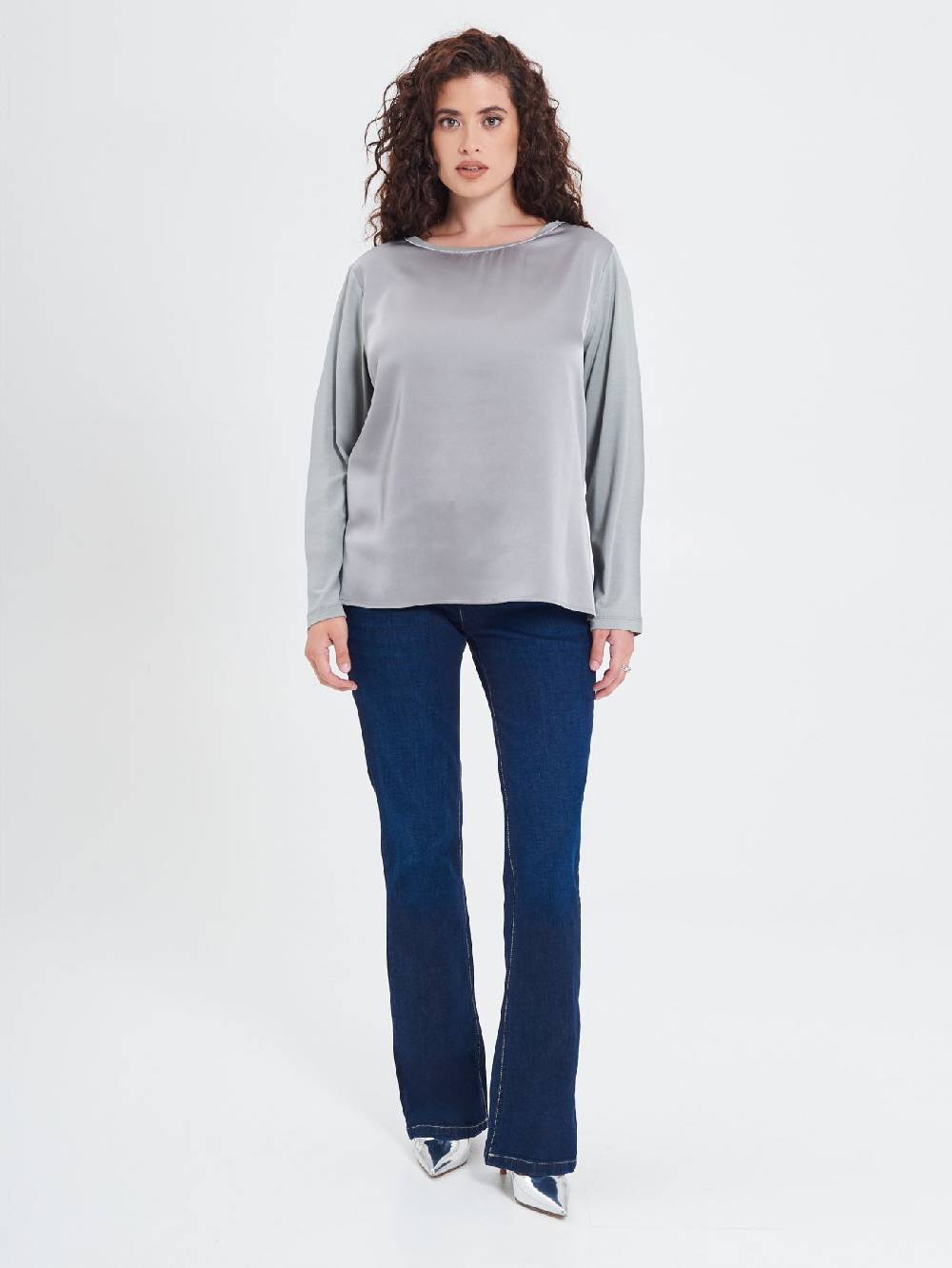 Rinascimento Blusa Curvy Envers Satin Grigia I Più Venduti