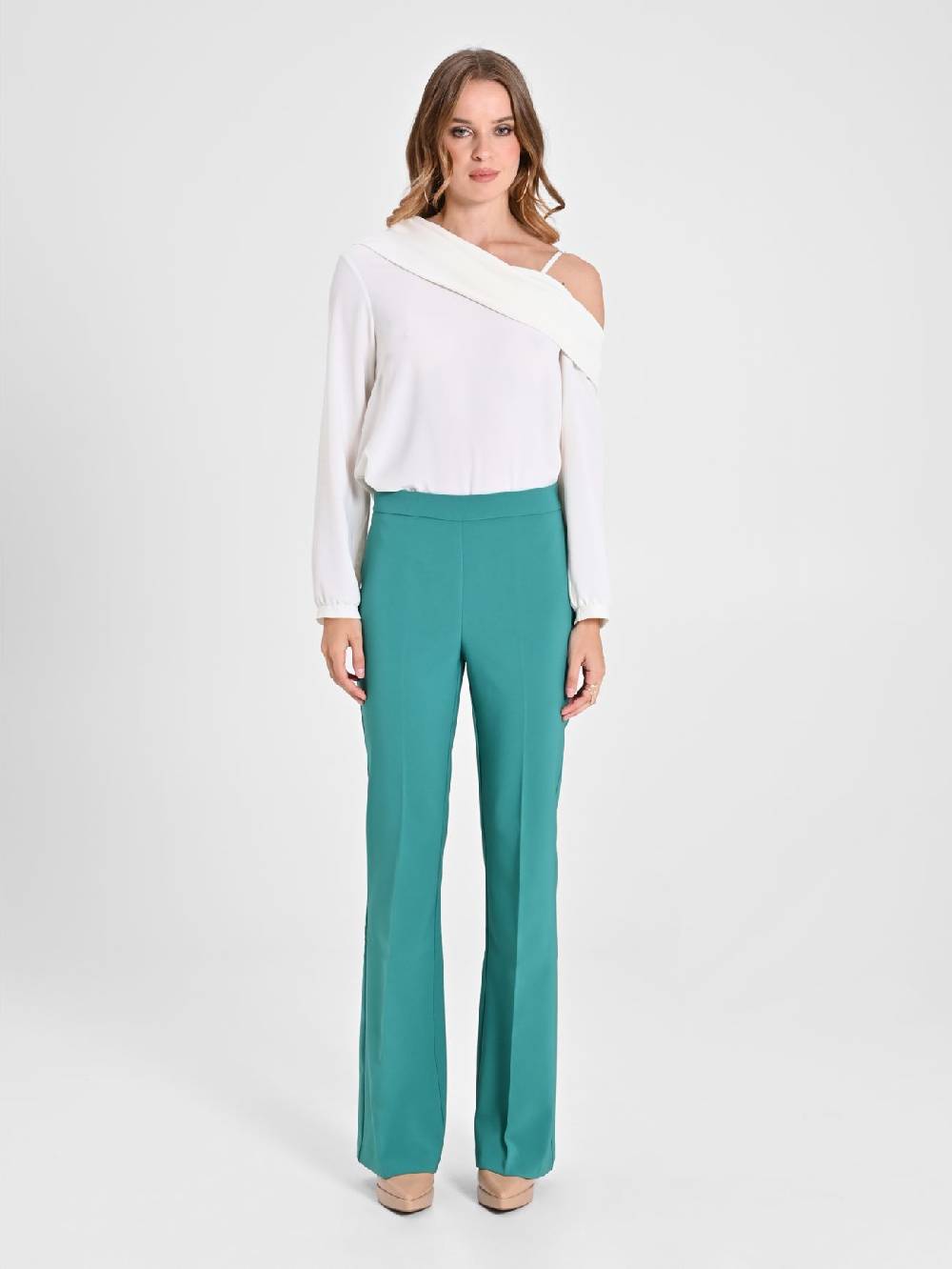 Rinascimento Pantaloni Flared in Tessuto Tecnico Verde Giada Donna Cyber Monday