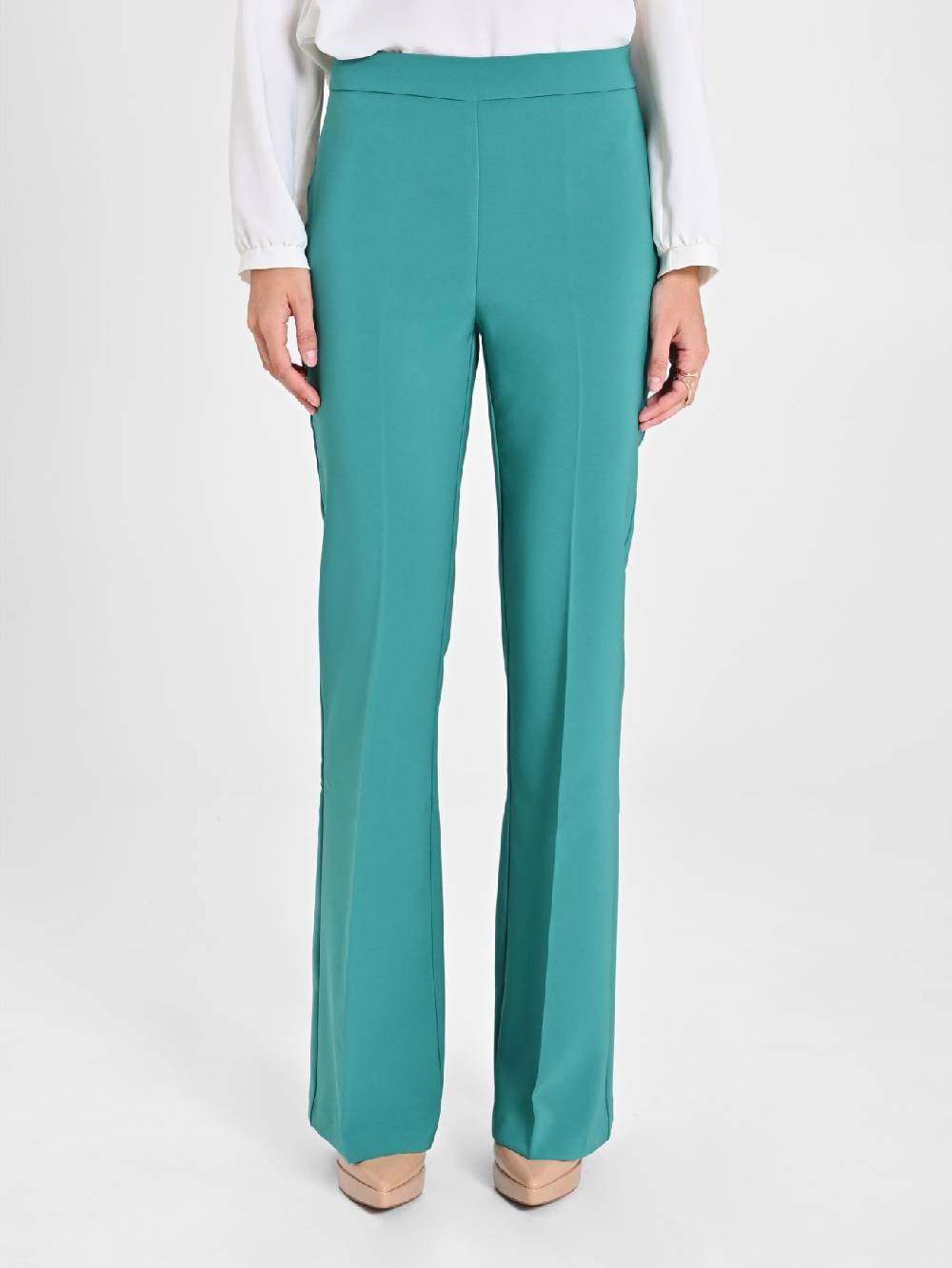 Rinascimento Pantaloni Flared in Tessuto Tecnico Verde Giada Donna Cyber Monday