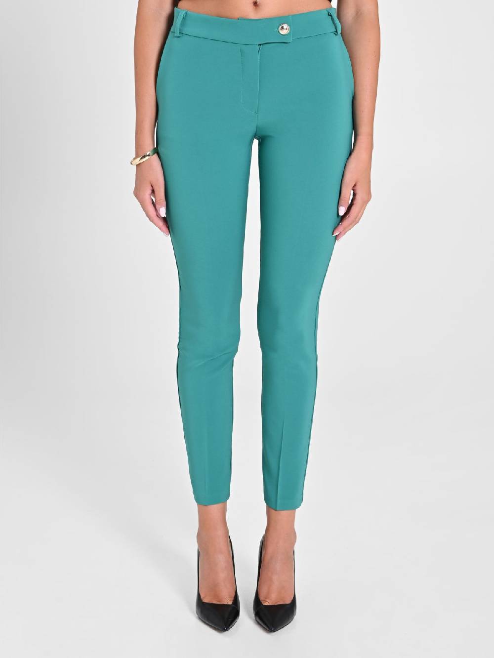 Rinascimento Pantaloni Straight in Tessuto Tecnico Verde Giada Offerta natalizia
