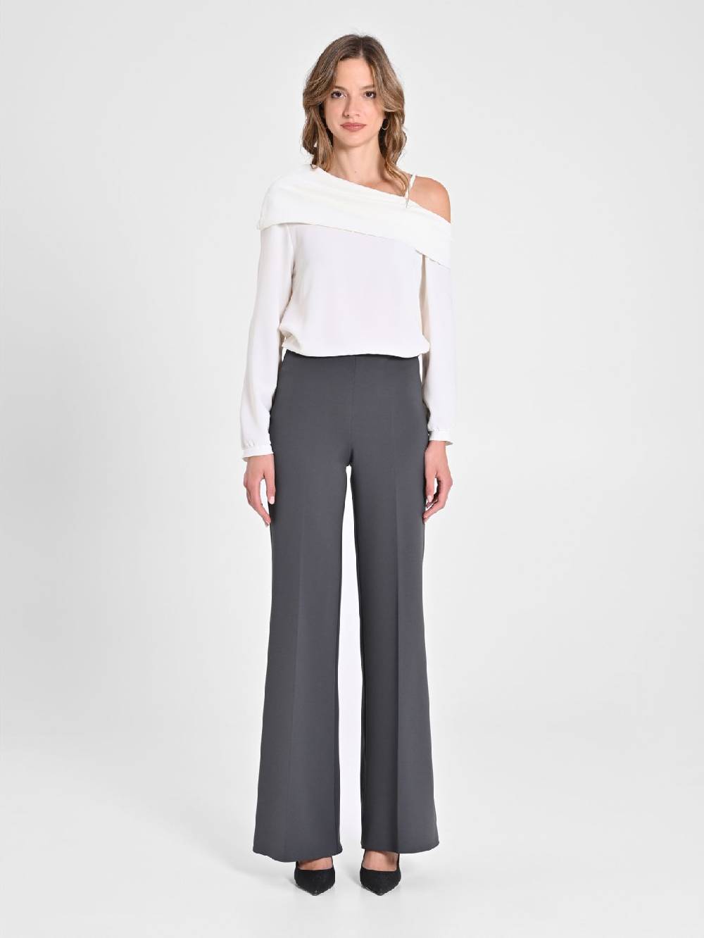 Rinascimento Pantaloni Palazzo in Scuba mano Crepe Grigio Offerte stagionali